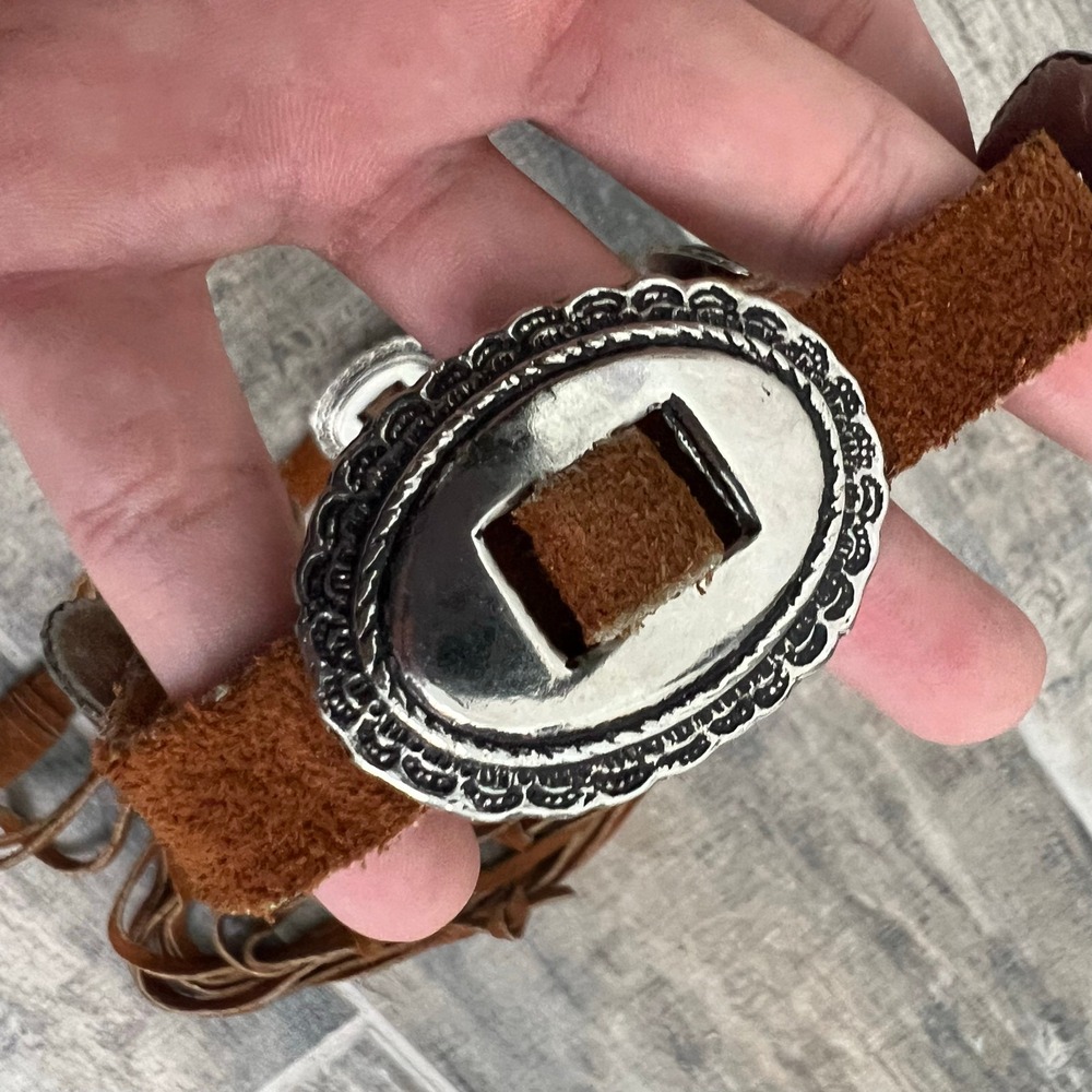 Brown Suede Concho Belt Adjustable Tie Western Boho Festival coastal cowgirl - Picture 5 of 9